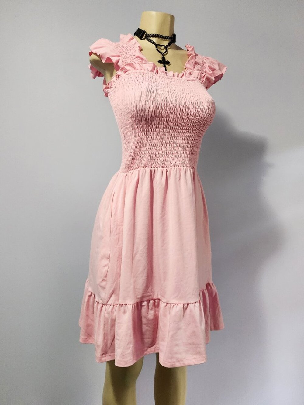 New With Tags Coquette IFFEI Pink Smocked Dress With Ruffle Trim Size Medium